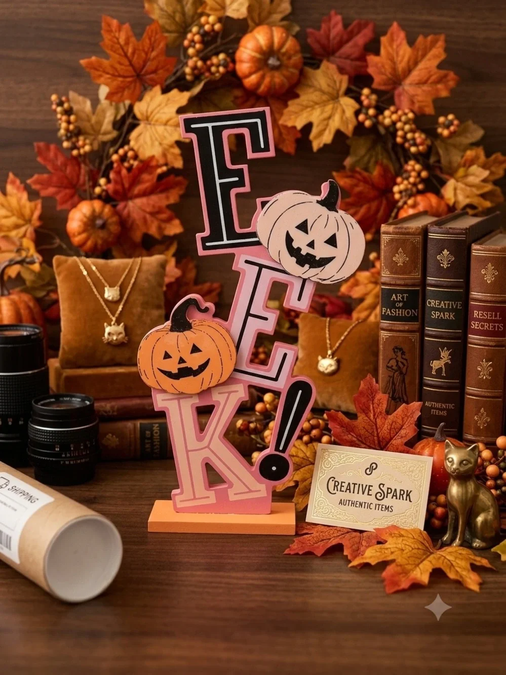 Halloween 'EEK!' Tabletop Decor in Pink & Orange by